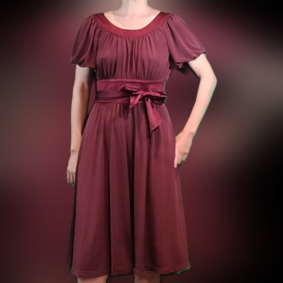 Bcbg Max and Cleo puffy sleeves large bow tie midi dress y2k - Picture 8 of 11